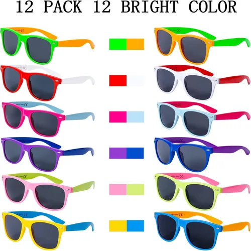 Miniatura 2 de Paquete de 12 lentes de sol de neón de 12 colores para fiesta, estilo retro de los años 80, para playa, piscina, carnaval, recuerdos de fiesta
