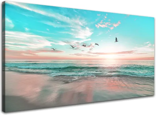 Miniatura 13 de EPHANY Lienzo abstracto de playa para pared, arte de paisaje, 5 piezas, lienzo para pared, decoración de playa, lienzo para pared, puesta de sol
