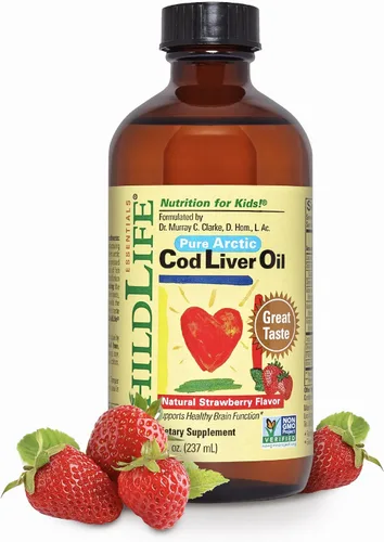 CHILDLIFE ESSENTIALS Aceite de pescado de hígado de bacalao para niños, aceite de hígado de bacalao ártico líquido para bebés de 6 meses y niños