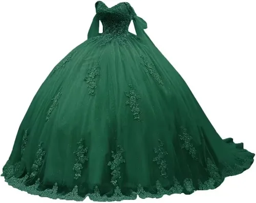 Ftupza Vestidos de quinceañera con hombros descubiertos vestidos de tul hinchados para vestido de 15 años de encaje apliques vestido de fiesta Ftu01