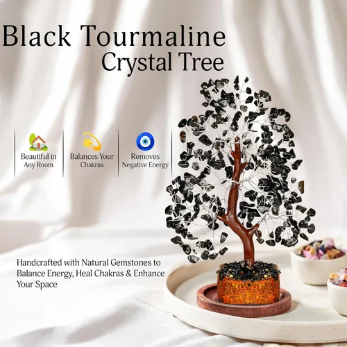 Miniatura 5 de YATSKIA - Árbol de turmalina negra con piedras preciosas - Árbol de la vida con cristales - Decoración de cristales y piedras para oficina en casa