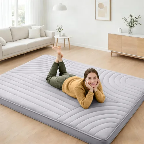 Miniatura 13 de ZonLi Colchón de piso japonés tipo futón, colchón de tatami de tamaño completo, 4" de espesor, colchoneta enrollable de tatami con funda lavable Gris