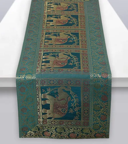 Miniatura 5 de Camino de mesa tradicional de seda rectangular decorativo, mantel de seda para centro de mesa con diseño floral ético, alfombrilla para mesa 152,4 x