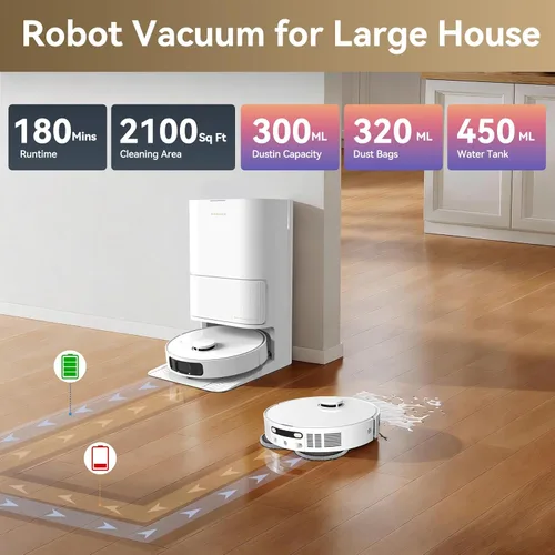 Miniatura 8 de DREAME Govac 401 Robot Aspirador y Trapeador Combo, 100 días de aspiradora robótica autovaciante, succión de 15,000 Pa, lavado automático