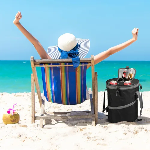 Miniatura 7 de Bolsa enfriadora plegable desplegable y baúl de hielo, aislada, ligera con interior impermeable y portavasos integrado, enfriador portátil a prueba
