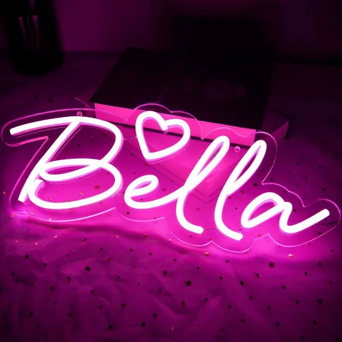 Miniatura 2 de Letrero de neón grande con nombre de Bella para decoración de pared, luz LED de neón para dormitorio de niños, decoración de fiesta de cumpleaños