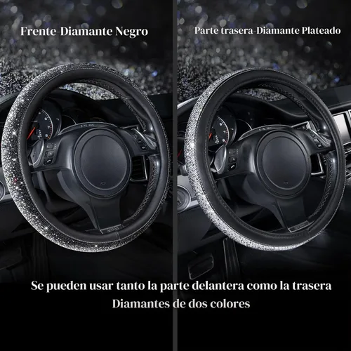 Miniatura 6 de CAR PASS Funda de Volante de Cuero con Diamantes Brillantes, Cristales Brillantes Resplandecientes con Pedrería Universal de 14" 1/2-15" pulgadas