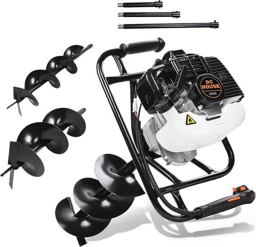 Miniatura 10 de DC HOUSE 52cc 1800W Perforadora de Tierra a Gas con Certificación EPA, con 2 Brocas de 6 y 10 Pulgadas, Relación de Mezcla 30:1, para Valla, Tierra