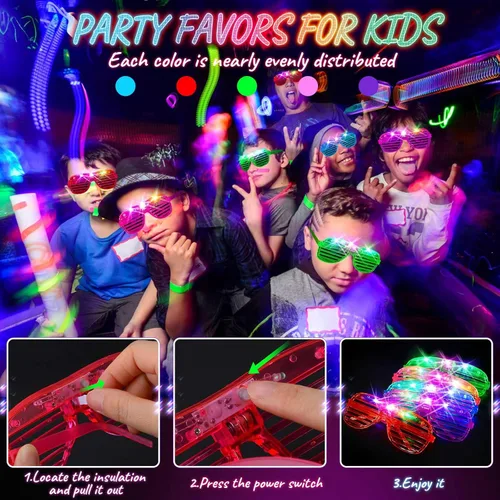 Miniatura 2 de HONLYNE 105 lentes LED, que brillan en la oscuridad, suministros de fiesta, anteojos iluminados para niños y adultos, gafas de neón intermitentes