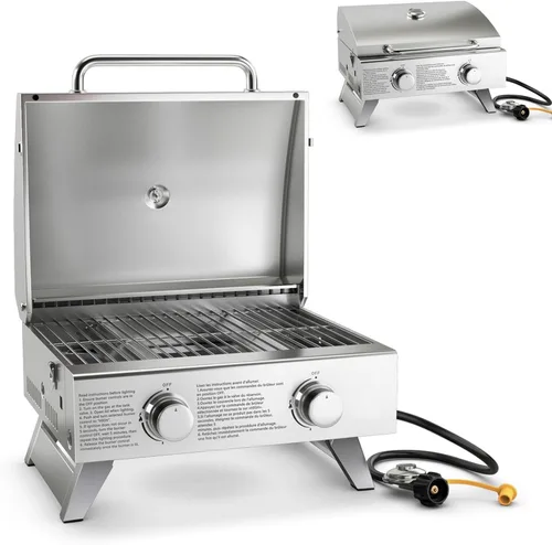 Miniatura 8 de Giantex Parrilla de gas propano de 50,000 BTU, 4 quemadores principales, 1 quemador lateral, 2 mesas de preparación, parrilla de barbacoa de acero