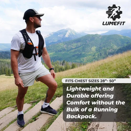Miniatura 5 de LUMEFIT Chaleco para correr con soporte para teléfono, chaleco de hidratación con botella de agua, chaleco reflectante para hombres y mujeres