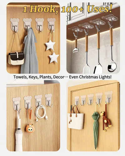 Miniatura 3 de 10 ganchos adhesivos resistentes de 10 libras máximo, ganchos de pared transparentes e impermeables para baño, ducha, cocina, oficina, sin daños