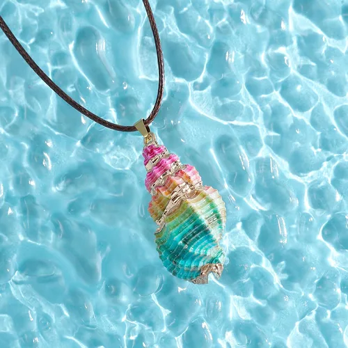 Miniatura 4 de Collar con colgante de concha de concha de mar natural con cadena de cuerda de 27 pulgadas de largo (25 estilos)