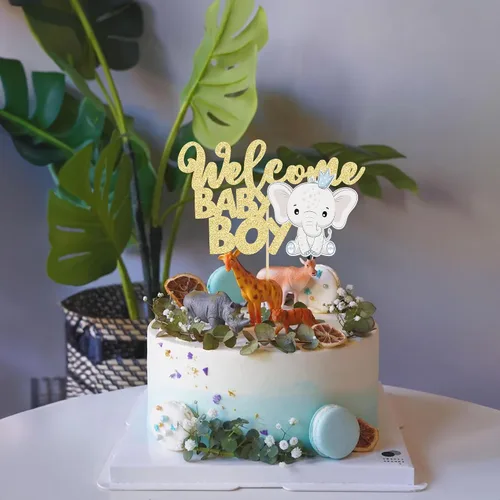 Miniatura 9 de Gyufise 1 pieza de decoración de pastel de bebé con purpurina dorada para baby shower, elefante para pasteles, decoración para recién nacidos