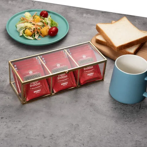 Miniatura 3 de Feyarl Caja de té de vidrio dorado, organizador de exhibición de concha de mar, cosméticos, encimera, caja de frascos, almacenamiento de joyas