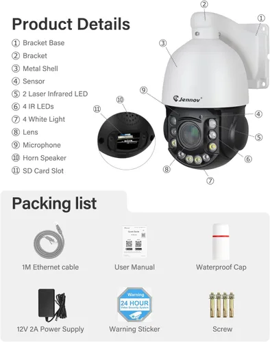 Miniatura 8 de Jennov Cámara IP PoE de 6MP para exteriores con panorámica e inclinación y zoom óptico 20X, cámara de seguridad PTZ domo de 360 grados con visión