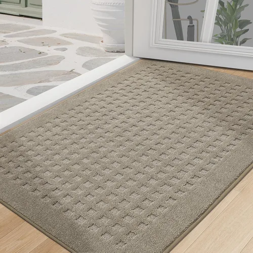 Miniatura 15 de BEQHAUSE Tapetes para puerta de 20 x 32 pulgadas, tapete antideslizante de punto gofre, de perfil bajo, resistente a la suciedad y absorbente, Beige