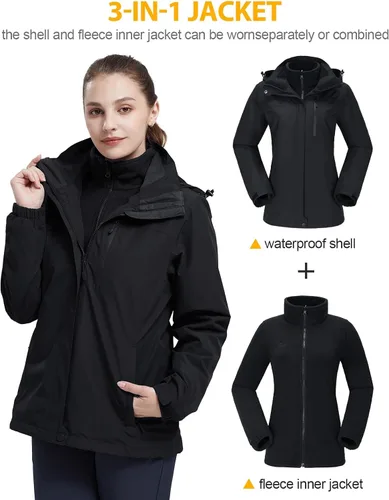 Miniatura 23 de CAMEL CROWN Chaqueta de esquí impermeable 3 en 1 para mujer, abrigo de invierno rompevientos, chaquetas de snowboard para lluvia, nieve, senderismo