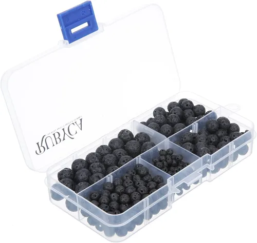 RUBYCA Natural negro lava piedras preciosas redondas sueltas cuentas organizador caja de plástico fabricación de joyas mezcla tamaños