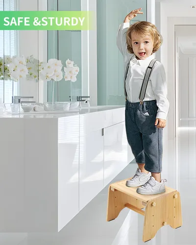 Miniatura 3 de Taburete de madera de un solo escalón de 9 pulgadas, taburete de madera para niños, adultos, ancianos, 200 libras junto al taburete para baño