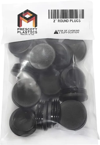 Miniatura 7 de Prescott Plastics 2” (50.8mm) de diámetro exterior, tapas de agujero de plástico acanaladas redondas, tapas de extremo de tubo metálico negro