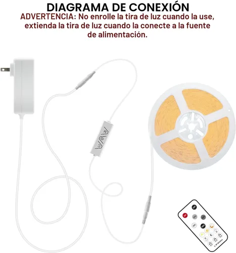 Miniatura 9 de Tira de luz LED COB de 16.4 pies con control remoto, 6500K Ra93+ regulable luz diurna brillante blanca tira de luz LED COB tira de luz blanca