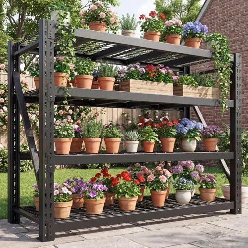 Miniatura 6 de Bepatio Estantería de garaje resistente de 11000 libras, estantes de almacenamiento ajustables de 4 niveles, estantería de metal, estante industrial