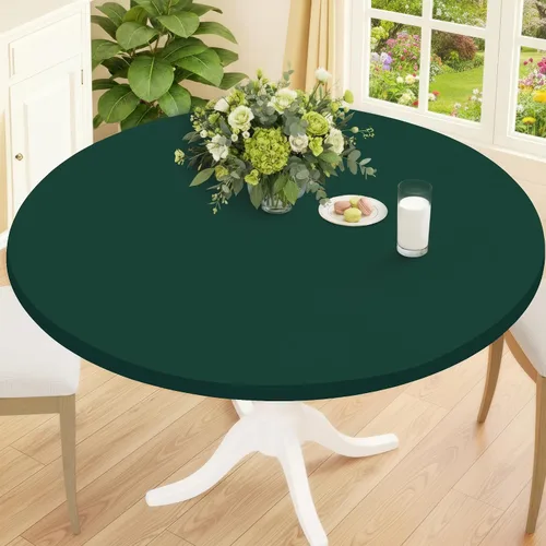 Miniatura 16 de Smiry Mantel Redondo de Spandex, Manteles Elásticos Ajustados Lavables para Mesas de 18"-24", Cubierta de Mesa de Pícnic Elástica Impermeable