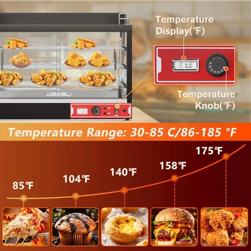 Miniatura 6 de Calentador de alimentos comercial de 3 niveles de 35 pulgadas con estante superior para leche y jugo, gabinete calentador de mostrador