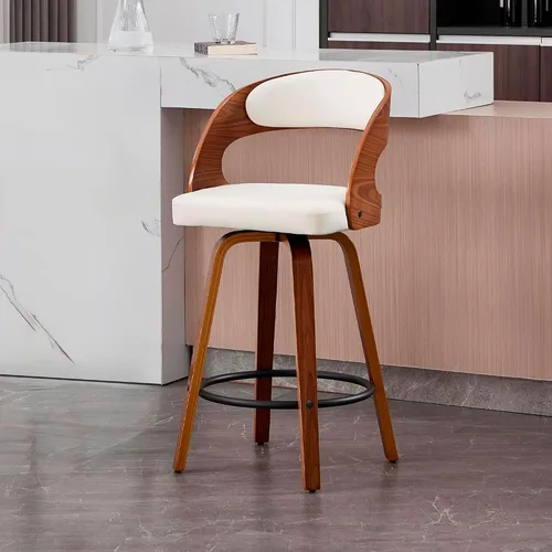 Miniatura 17 de VipDesk Taburetes de bar giratorios, Taburetes de bar de altura de mostrador de nogal con respaldo y brazos, Taburetes de bar tapizados modernos