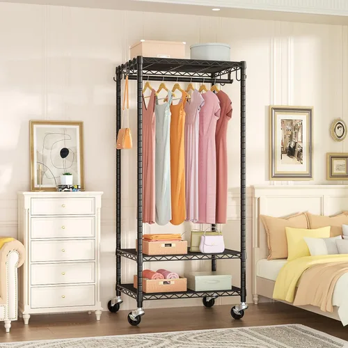 Miniatura 2 de FUTASSI P6 - Mini perchero con ruedas para colgar ropa, resistente y portátil, con ruedas, carga máxima de 360 libras, 23.6 pulgadas de ancho x 14