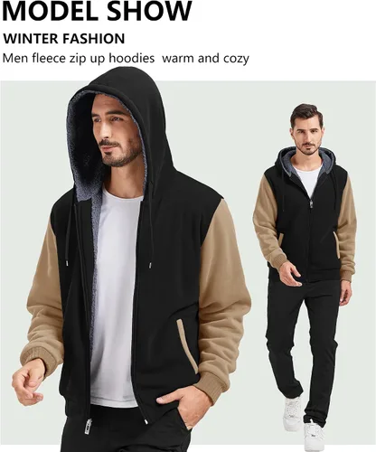 Miniatura 110 de GEEK LIGHTING Sudadera con capucha y cremallera para hombre, forro polar, chaqueta gruesa con capucha para invierno, cálida sudadera atlética