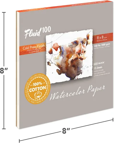 Miniatura 2 de Bloque de Papel para Acuarela Fluid 100, 20 x 20 cm, 15 Hojas, 140 lb (300 g/m²) 100% Algodón, Ficha de Prensa Fría para Pintura Artística y Medios