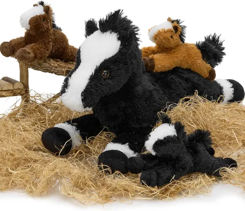 Miniatura 9 de Tezituor 4 piezas de animal de peluche de caballo con bebés, caballo de peluche grande de 18 pulgadas mamá con bebé de pony de peluche, lindo