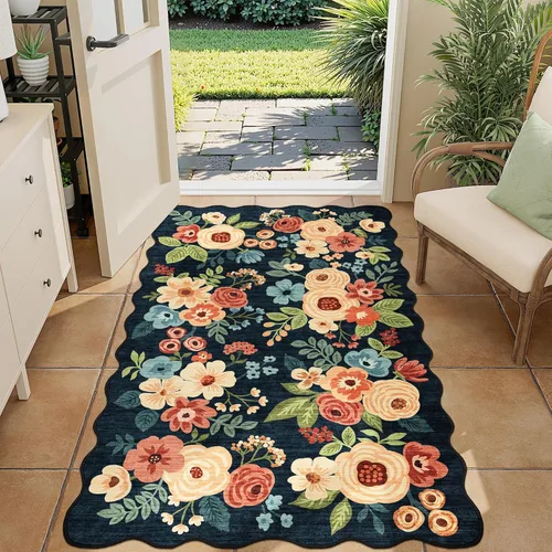 Miniatura 219 de DUKINO Alfombra de área de 6 x 9 pies, alfombra floral para sala de estar, ligera, antideslizante, lavable, alfombra de interior de pelo bajo