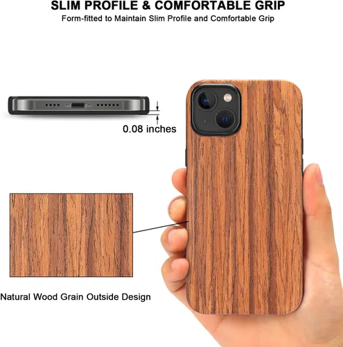 Miniatura 3 de TENDLIN Funda magnética para iPhone 13 Pro - Funda híbrida de TPU de cuero de grano de madera con compatibilidad MagSafe