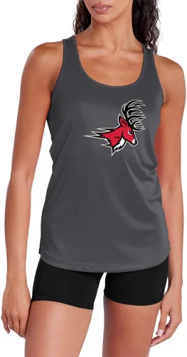 Miniatura 348 de Camiseta deportiva sin mangas oficial de la NCAA Collegiate para mujer, con espalda cruzada, logotipo primario, colección carbón