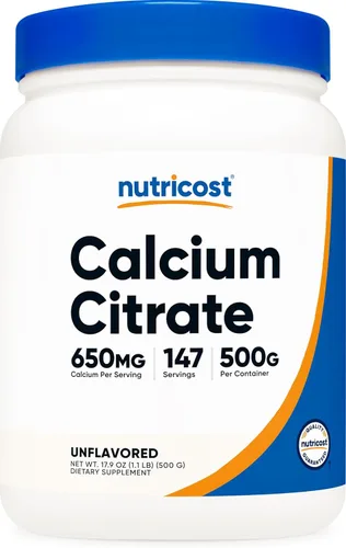 Nutricost Citrato de calcio en polvo (17.64 oz) (sin sabor), citrato de calcio puro, sin rellenos, sin gluten (1.1 libras)