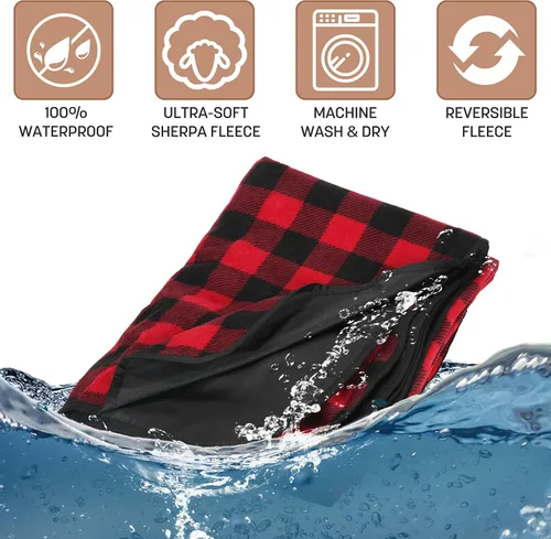 Miniatura 7 de Tirrinia Manta impermeable para exteriores con forro sherpa, resistente al viento, triple capa, cálida y cómoda, plegable para camping, estadio