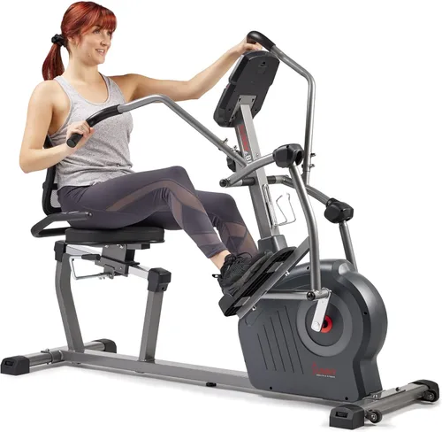 Sunny Health & Fitness Elite Recumbent Cross Trainer y máquina elíptica con resistencia magnética de 12 niveles, asiento de fácil ajuste y