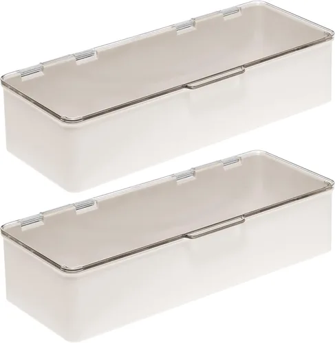 Miniatura 7 de mDesign - Caja organizadora apilable de plástico para encimera de baño, 2