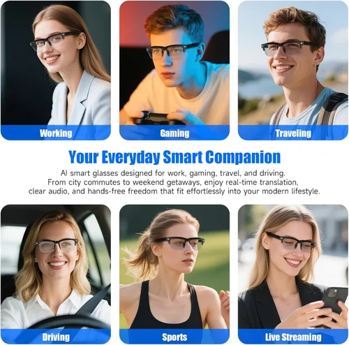 Miniatura 9 de Lentes inteligentes AI para hombres y mujeres, Bluetooth 6.0 con 164 idiomas (traducción en tiempo real), lentes de sol fotocromáticos, diseño