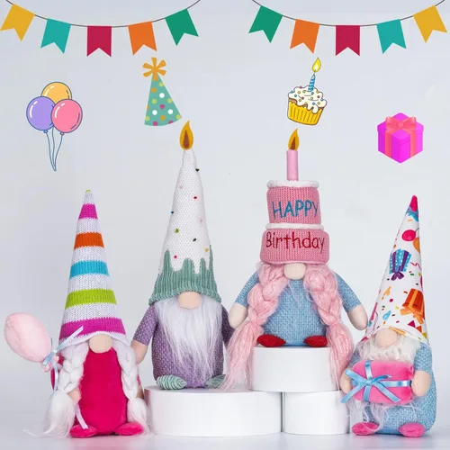 Miniatura 2 de unanscre Decoración de gnomos de cumpleaños de elfo de peluche, 4 muñecas suecas Tomte hechas a mano, lindos gnomos escandinavos para decoración