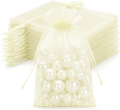 Miniatura 15 de Joycraft 50 bolsas de organza, bolsas de tul transpirables doradas de 4 x 6 pulgadas con cordón, bolsa de malla transparente para recuerdos de boda