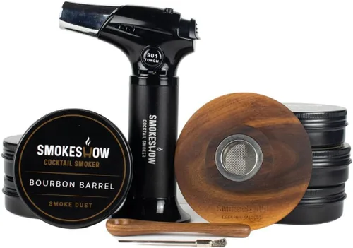 Paquete de ahumador de cócteles Smokeshow con antorcha de cocina, seis sabores de astillas de madera, manzana, nogal, arce, mezquite, cereza y roble