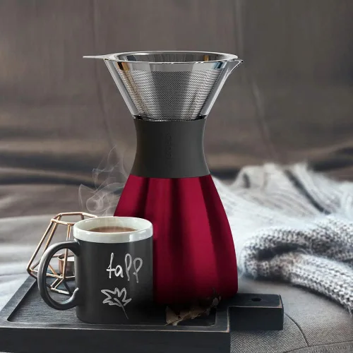 Miniatura 7 de asobu Cafetera de Vertido Aislada (32 oz.) Vacío de Doble Pared, Filtro de Acero Inoxidable y Jarra para Llevar (Borgoña)