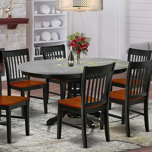 Miniatura 2 de Mantel ovalado ajustable para mesa de patio, poliéster elástico gris y amarillo, estampado de remolinos abstractos y flores inspiradas en el mar, se