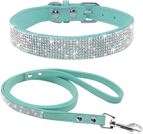 Miniatura 27 de Conjunto de Collar y Correa para Mascotas, Bonito y Deslumbrante de Ante Suave con Diamantes de Imitación de Cristal, Collar y Correa para Gatos