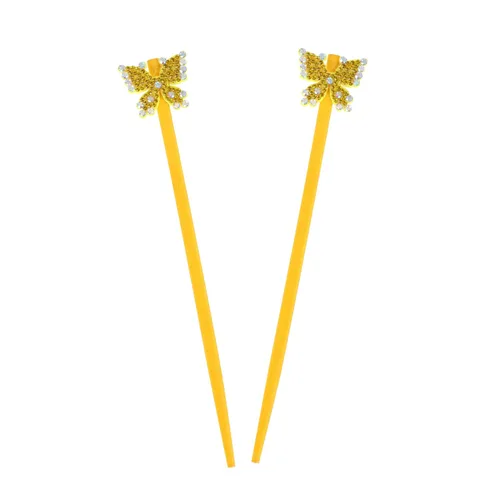 Miniatura 5 de Juego de palitos para el cabello con gemas mariposas (marrón)