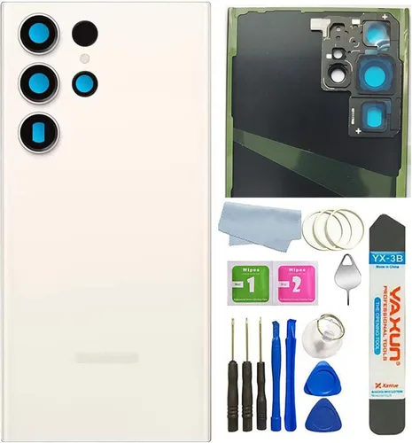 Carcasa trasera de vidrio para Samsung Galaxy S23 Ultra 5G, con cintas preinstaladas (no apto para S23 / S23+ Plus) (crema)